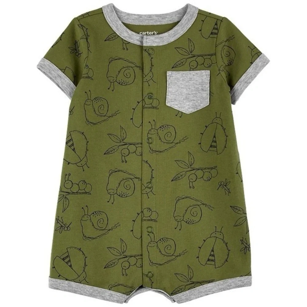 Carter’s Baby Boy Bug Print Romper 6M Green Shortall